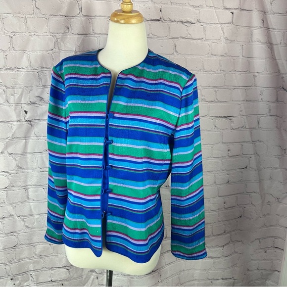 Adrianna Papell Multicolor bright Striped Silk Jacket sz 14 dress up or down - Picture 1 of 7